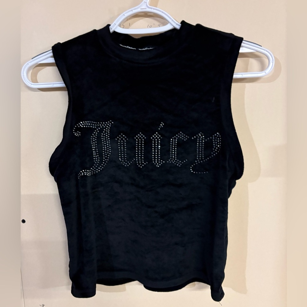 Juicy Couture Black Cropped Tank Top with Rhinestone Logo Campus Summer